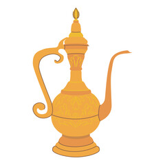 Vector oriental jug. Illustration of a flat pitcher isolated on a white background. Dishes for coffee or tea in Arabic style. Cartoon.