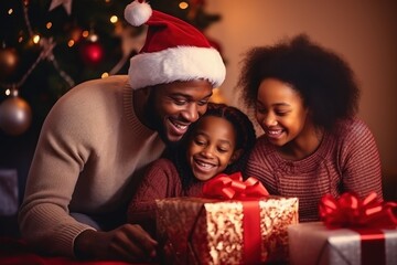 Fototapeta na wymiar African family celebrating Christmas