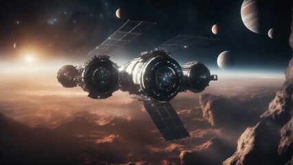 Scifi Space Station in Space. Realistic illustration