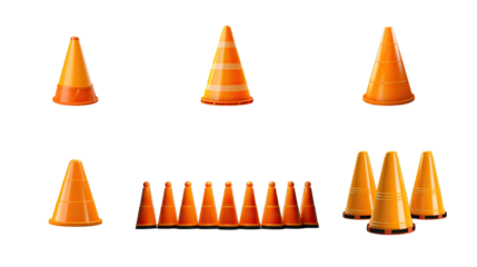 Collection of PNG. Traffic cones isolated on a transparent background.