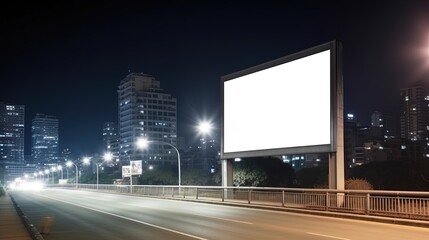 Obraz premium Advertising mock up blank billboard at night time with street light with copy space for public information board billboard blank for outdoor advertising poster