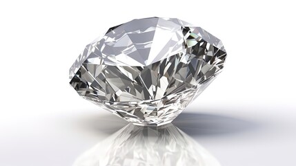 Large Clear Diamond with reflection Dazzling diamond on white background. - obrazy, fototapety, plakaty