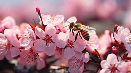 Plum Tree Blossom Bee On Middle, HD, Background Wallpaper, Desktop Wallpaper