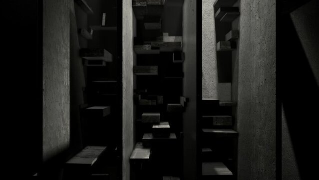 Concrete facade with an abstract split room, light and shadow play, seamless VJ Loop