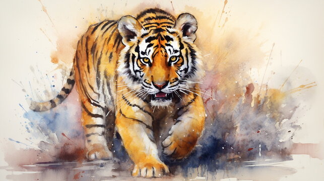 Spectacular image of a tiger painted in watercolours