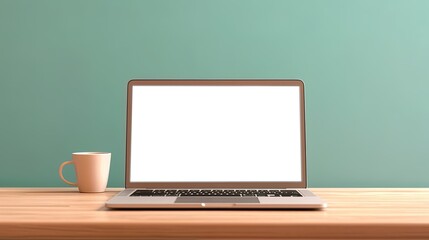 Fototapeta premium Laptop with blank screen on table workspace laptop showing blank screen background
