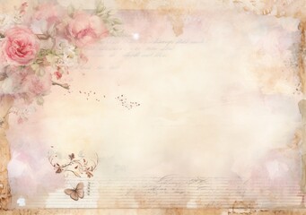 vintage background with roses, romantic postcard