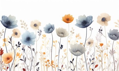 poppy flowers background, watercolor floral pattern - obrazy, fototapety, plakaty