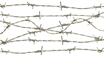 barbed wire fence on transparent background