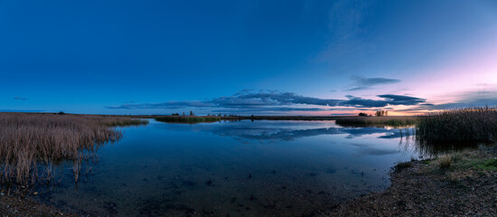 Panoramic of the New Lagoon of Zotes del Páramo at sunset, León, Spain.