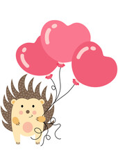 Cute hedgehog holding heart balloons