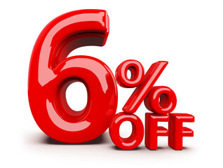 6 Percent Off Sale Promotion Red Number 3D Render