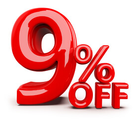 9 Percent Off Sale Promotion Red Number 3D Render