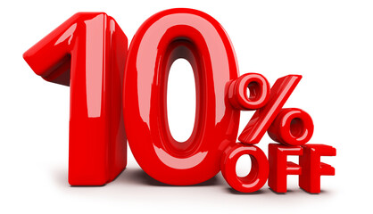 10 Percent Off Sale Promotion Red Number 3D Render