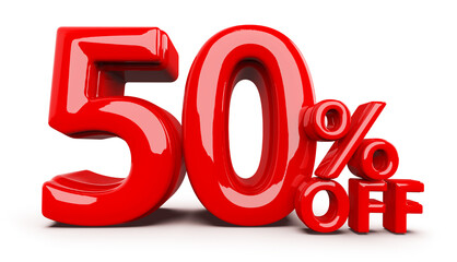 50 Percent Off Sale Promotion Red Number 3D Render