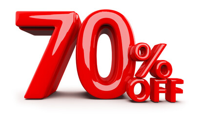 70 Percent Off Sale Promotion Red Number 3D Render