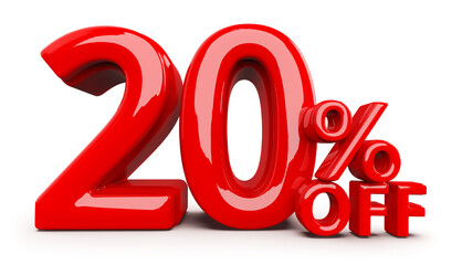 20 Percent Off Sale Promotion Red Number 3D Render
