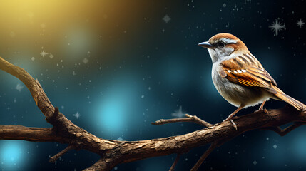 Sparrow in the Rainy Night: Moody Nature Scene,Nature HD wallpaper .AI Generative  - obrazy, fototapety, plakaty