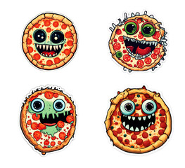 Pizza monster sticker on white background .png
