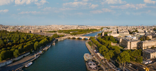 Paris architecture from above, Paris aerial cityscape, Seine river, France