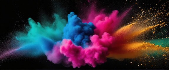 3d illustration of colorful explosion of colored powder on a black background. - obrazy, fototapety, plakaty