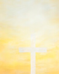 Obraz premium Grungy abstract yellow and white christian themed background with a cross. Easter concept with room for text.