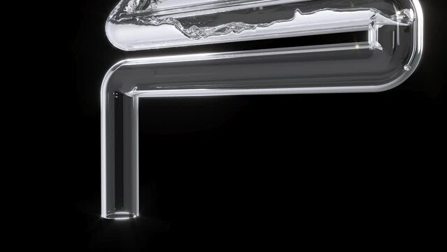 Silver flow inside glass tube super slow motion 4k