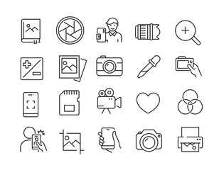 Fototapeta premium Photography line icons. Editable stroke. For website marketing design, logo, app, template, ui, etc. Vector illustration.