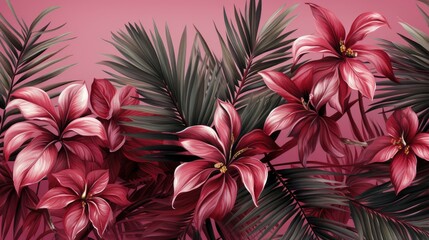 Copy Space Pink Tropical Palm Leaves, HD, Background Wallpaper, Desktop Wallpaper