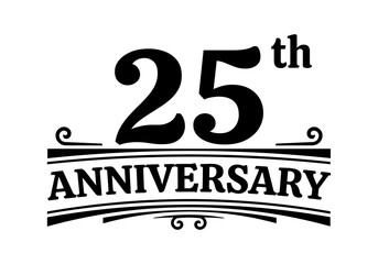 25 years anniversary logo, icon or badge. 25th birthday, jubilee celebration, wedding, invitation card design element. Vector illustration. - obrazy, fototapety, plakaty