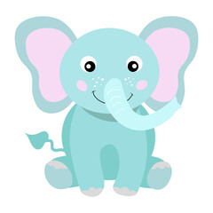 vector illustration of a cartoon blue elephant, cute, beautiful elephant on a white background