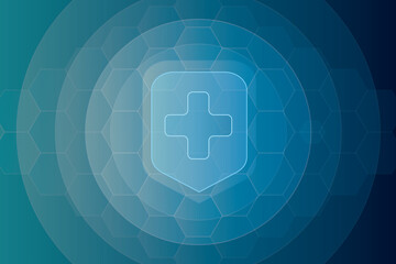 Blue gradient. Guard shield. Cyber security concept tecnhology on dark blue background. Wireframe low poly design. Abstract futuristic vector illustration. EPS 10