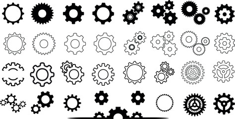 diverse gears, cogs, and wheels vector illustration set. Perfect for industrial, mechanical, and engineering designs. Seamless pattern with infinite repeat potential. Modern, minimal, geometric shape - obrazy, fototapety, plakaty