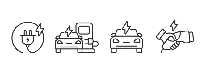 Charging icons set in line design. Business vector illustrations. Charging icons vector editable stroke