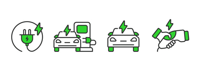 Charging icons set in line design. Business vector illustrations. Charging icons vector editable stroke