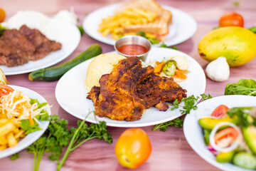 grilled pork ribs with vegetables
