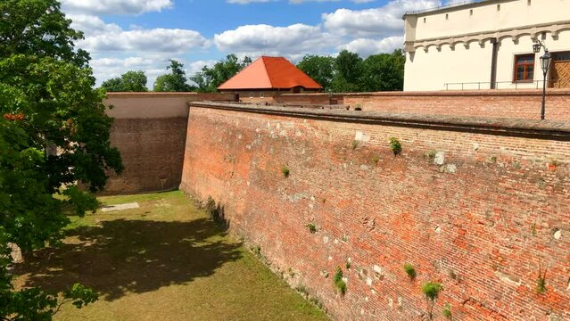 Castle walls. Castle fortifications. Castle moat. Spilberk castle. Brno, Czech Republic.