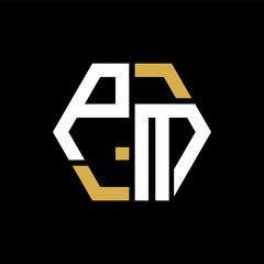 PM letter logo creative design.PM black monogram polygonal shape vector. PM unique design.
