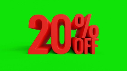 3D discount numbers. Sale offer, price badge. sale tags, clearance sale. 20, 40, 60, 80, 100 precent off 3d numbers on green screen. 4k 3d animation
