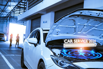 Service maintenance EV Car 2024 technology background tech happy new year 2024. for transport...