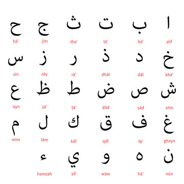 hijaiyah arabic letters on white background