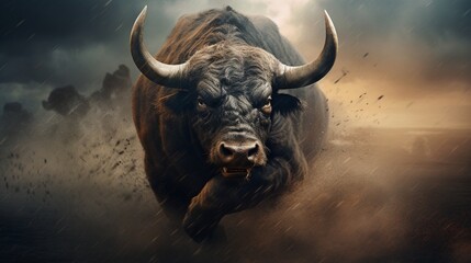 Naklejka premium A cowboy's incredible display of courage as he tames a wild bull