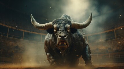 Naklejka premium A cowboy's incredible display of courage as he tames a wild bull