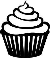 Cupcake silhouette icon in black color. Vector template for tattoo or laser cutting.
