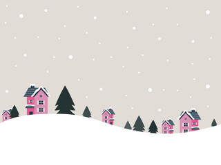 Fototapeta na wymiar Cozy Winter Background Christmas Illustration Buildings And Trees Vector