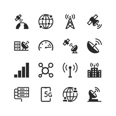 Telecommunications, communications, network icons set. Transmission and exchange of information. Telephones, satellites, antennas. Modern technologies and innovations. Black and white style