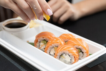 Sushi is on the table. Japanese delicious cuisine