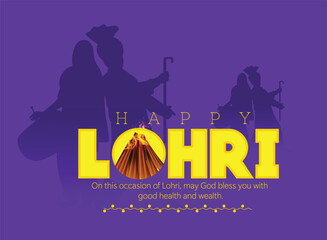 Lohri Punjabi festival of Lohri celebration bonfire, with decorated drum and background.