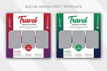Professional travel agency adventure explore the world social media post template