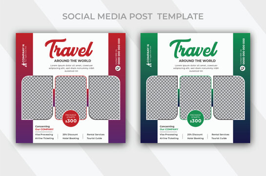 Professional travel agency adventure explore the world social media post template